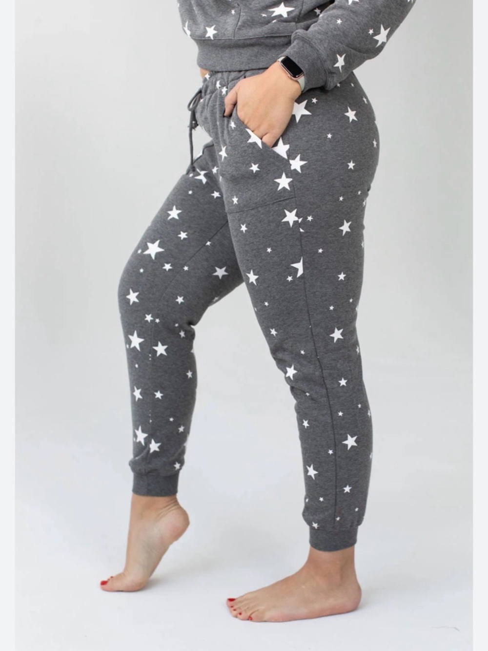 Women's Gray Star Print Jogger Sweatpants - Cozy Pull-On Lounge Pants